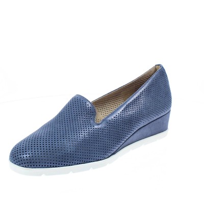 Cinzia Soft Slip On Comfort In Pelle Con Zeppa Bassa Blu - Taglia 35 [21.5cm]