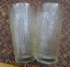(2) Jeannette Glass Tree Bark 6.25" Tall 16-oz. Tumblers Clear 1960's Pattern
