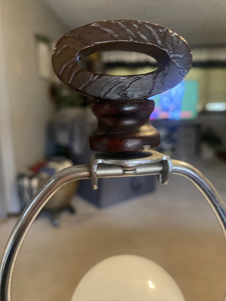 Contempory Modern Table Lamp Faux Wood Stacked Oval Shapes Chrome ~ 29" Tall - Image 2 of 4