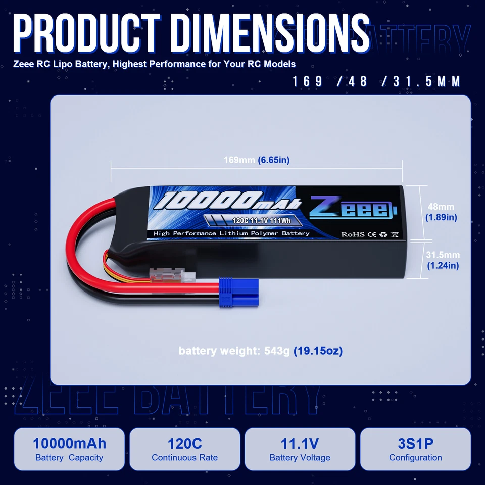 2 x Zeee 3S Lipo аккумулятор 10000mAh 11.1V 120C EC5 для RC автомобиля грузовика бак гонки - Изображение 3 из 4