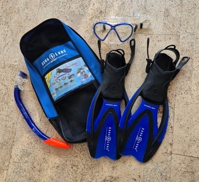 Aqua Lung Set Hawkeye Schnorchel-Set mit Maske + Flossen Größe S Blau