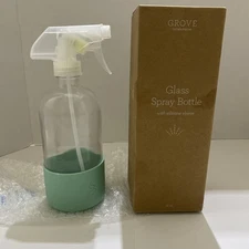 Grove Collaborative 16 oz Glass Dispense Spray Bottle Silicone Sleeve Green