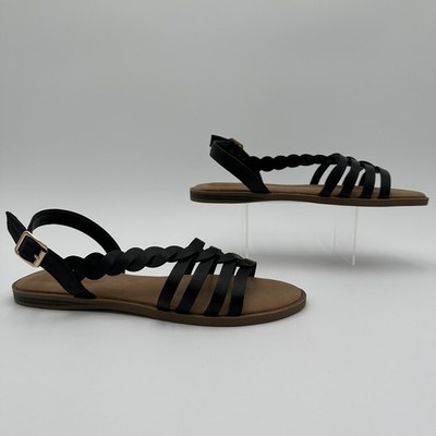 Journee Solay Women s Flat Sandals Black Braided Straps Size 8M New