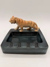 Vintage Ceramic Tiger Ashtray / Trinket Tray – Mid-Century Style – Heavy Glazed
