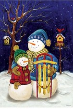 Christmas Snowman Garden Flag Holiday Party Banner Cardinal Sleigh Winter Decor