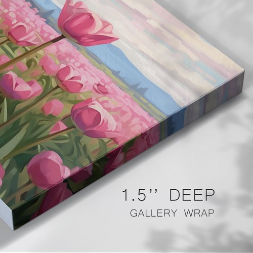 Canvas Artwork for Home Floral Pink Tulip Field Meadow Scenery Wall Hanging P... - Picture 7 of 9