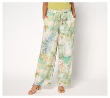 Susan Graver Women's Pants Sz S Printed Dove Twill Wide-Leg Multi-colored