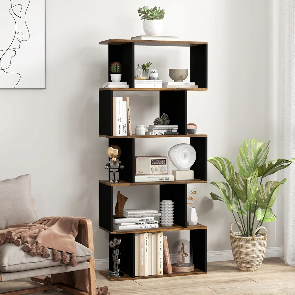 HOMCOM Libreria Moderna Asimmetrica con 5 Ripiani in Legno 70x29.5x163cm Marrone - Immagine 3 di 4