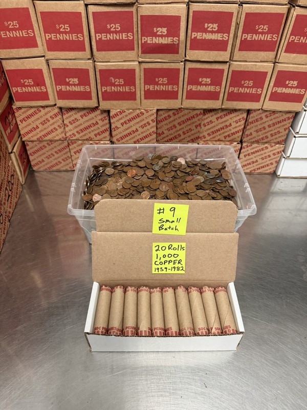 6.8 LBS 95% COPPER PENNIES 20 Rolls 1000  1959-82 US Hoard Unsearched Bullion #9