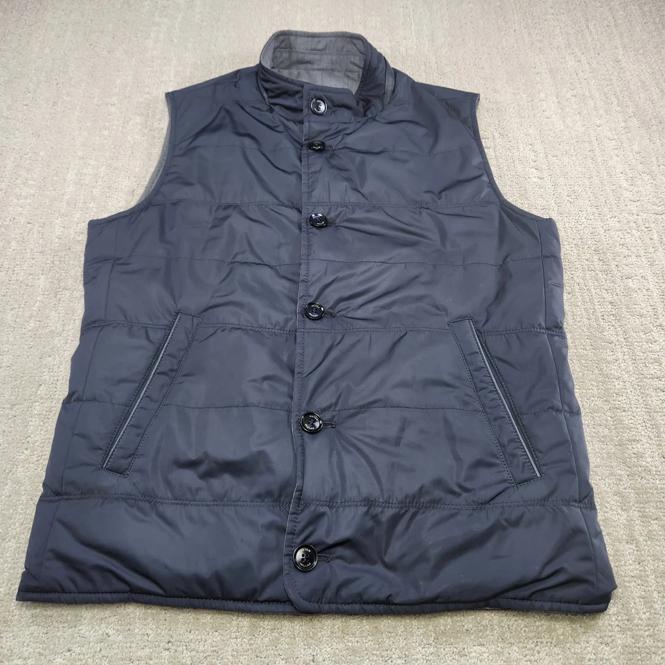 Peter Millar Collection Vest Men Medium Puffer Reversible Wool Leather Trim Blue - Image 2 of 4