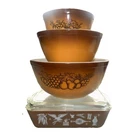 4 Vintage PYREX Set Brown Old Orchard Nesting Mixing Baking Bowls 401 402 403