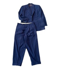 1940s 1950s Gabardine Wool Blue Mens 2 Piece Suit Rockabilly VLV VTG