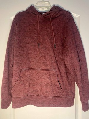Maroon Fleece Pullover Hoodie Cotton Blend Drawstring Pocket Men s Long Sleeve