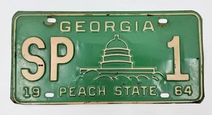 1964 Georgia "SP 1" Capital Outline License Plate Official Plate *See Provenance