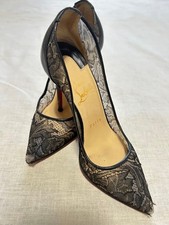 CHRISTIAN LOUBOUTIN Black Lace Leather Trim Elegant Stiletto Pumps EU 35 Heels