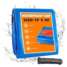 13' X 20' Heavy Duty Waterproof Tarp, UV Resistant All Weather 13 x 20 FT Blue
