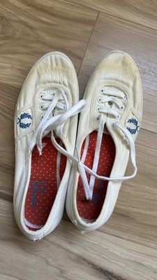Fred Perry White Canvas Sneakers Plimsolls Blue Laurel Wreath Polka Dot Size 36