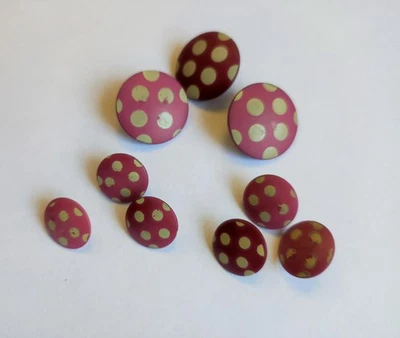 Lot de 9 boutons vintage rose pois polka - Photo 1/4
