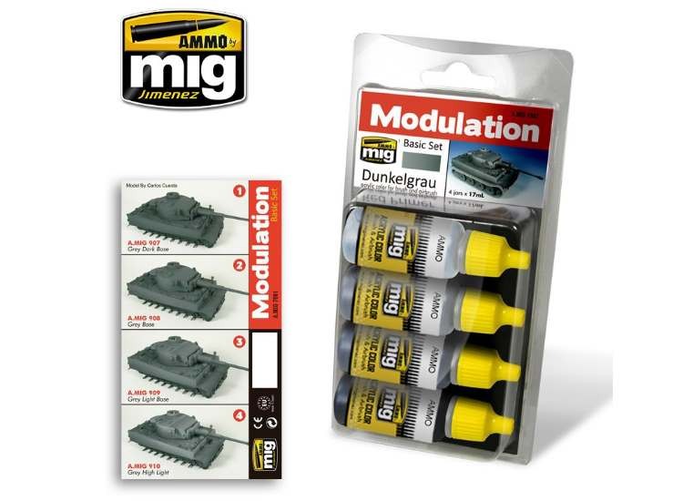 Ammo Mig A.Mig7001 17ml x4 - Dunkelgrau Modulation Set - Acrylic Paint Set
