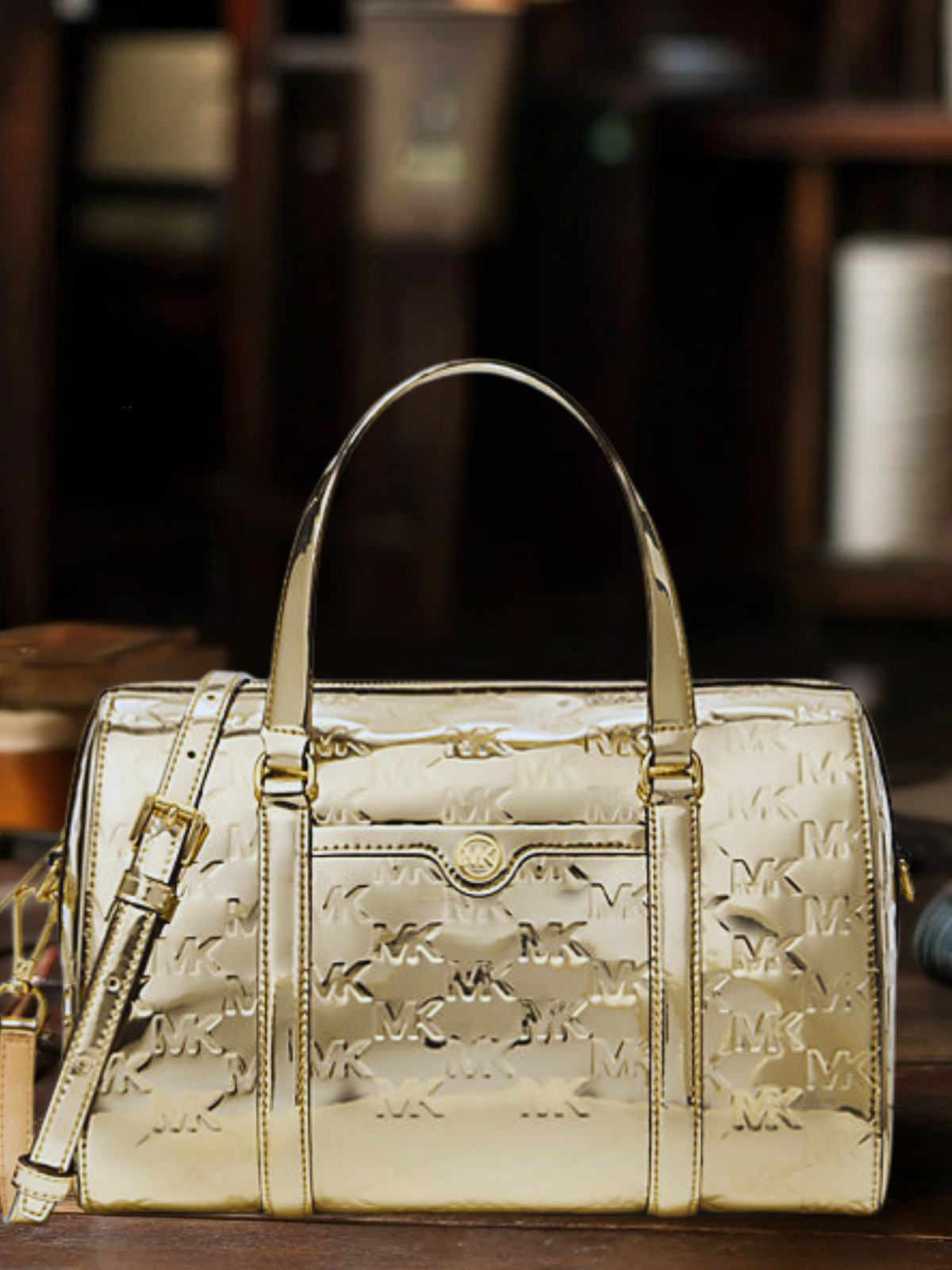 Michael Kors Jet Set Women Medium Metallic Logo Debossed Satchel Bag Variation thumbnail 9