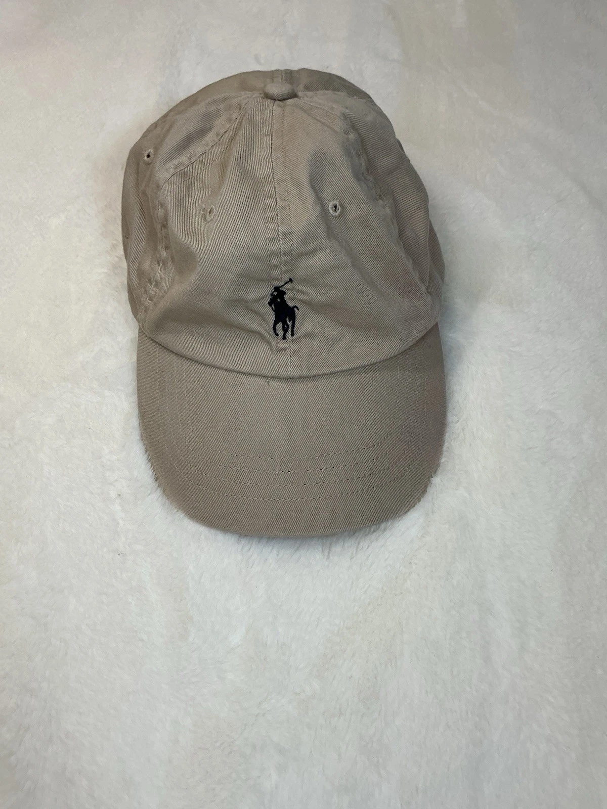 Ralph Lauren Polo Hat Cap Unisex AdjustableStrapBack Beige Polo Pony Black Logo