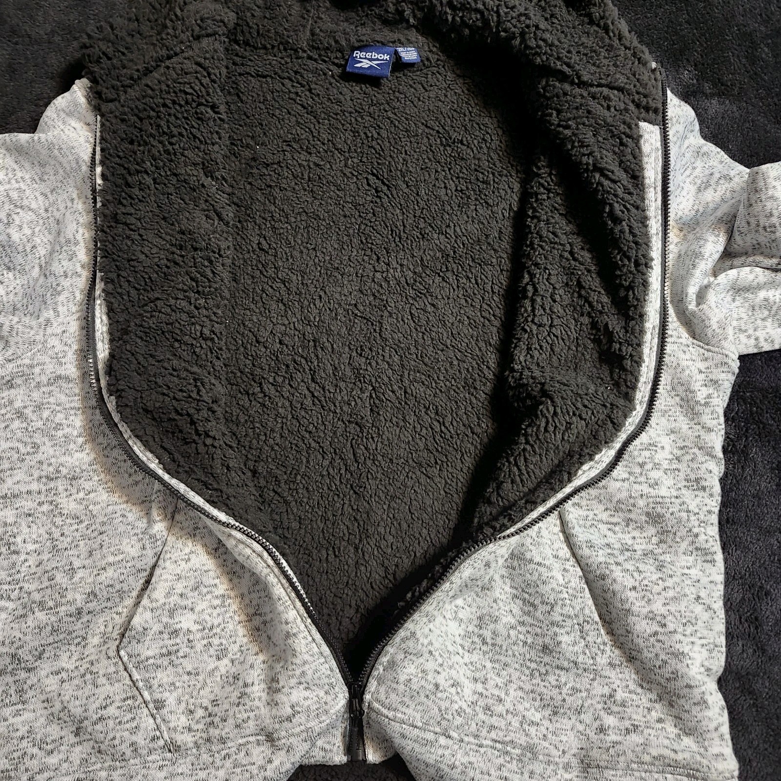 Reebok Gray Heather Sherpa Lined Full Zip Sweater Fleece Jacket Size 2XL image 7