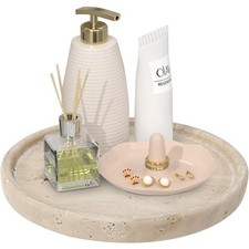 Travertine Tray Small Ceramic Vanity Tray Bathroom Counter Decor Round Marble