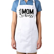 Wife Mom Boss Apron Full Length Cooking Sarcastic Mothers Day Gift Strong Mother