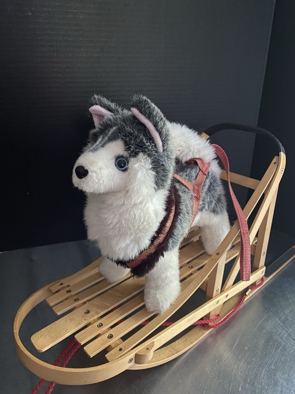 American Girl wood Dog Sled with plush Husky Dog