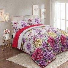 Floral Quilt Set Queen Elegant Flower Quilt Bedding Set All Season 100 Cotton