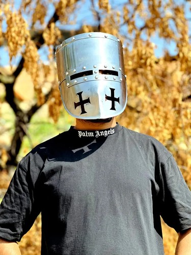 Piccolo Elmetto Templare Medievale Crociato Cavaliere Battaglia Elmetto LARP e Cosplay Regalo - Foto 2 di 5