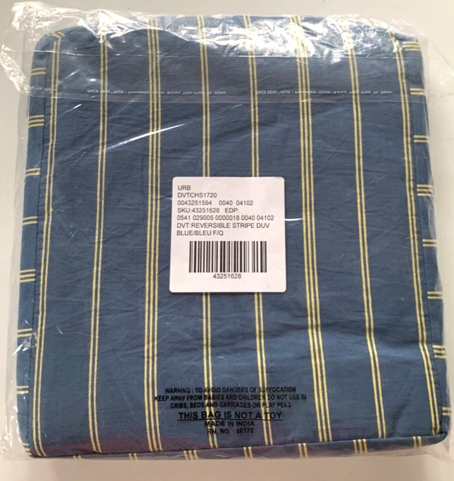 Funda Nórdica URBAN OUTFITTERS COMPLETA/QUEEN Algodón RAYAS REVERSIBLES Azul Amarillo Nueva con Etiquetas Foto 2 de 4
