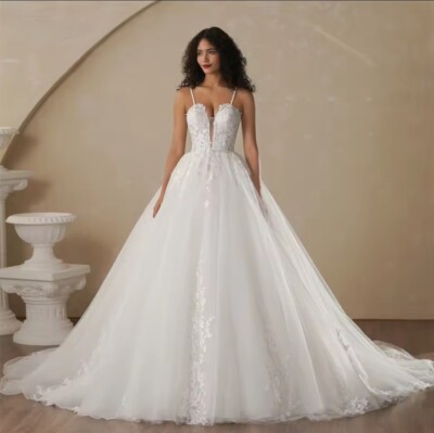 UK Spaghetti Bridal Gown White/Ivory Sleeveless A Line Wedding