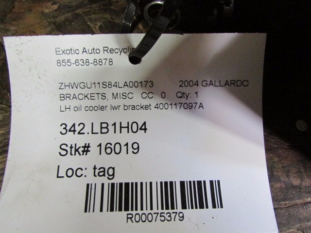 Lamborghini Gallardo, LH, Left Oil Cooler Lower Bracket, Used, P/N 400117097A