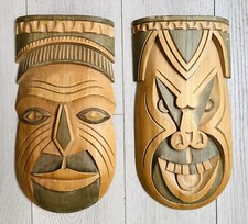 Hand Carved Tiki Mask Set Hawaiian Style Large