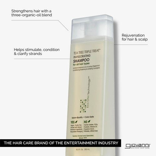 GIOVANNI Tea Tree Triple Treat Shampoo tonificante 24 fl oz vegano cruelty free - Foto 2 di 7