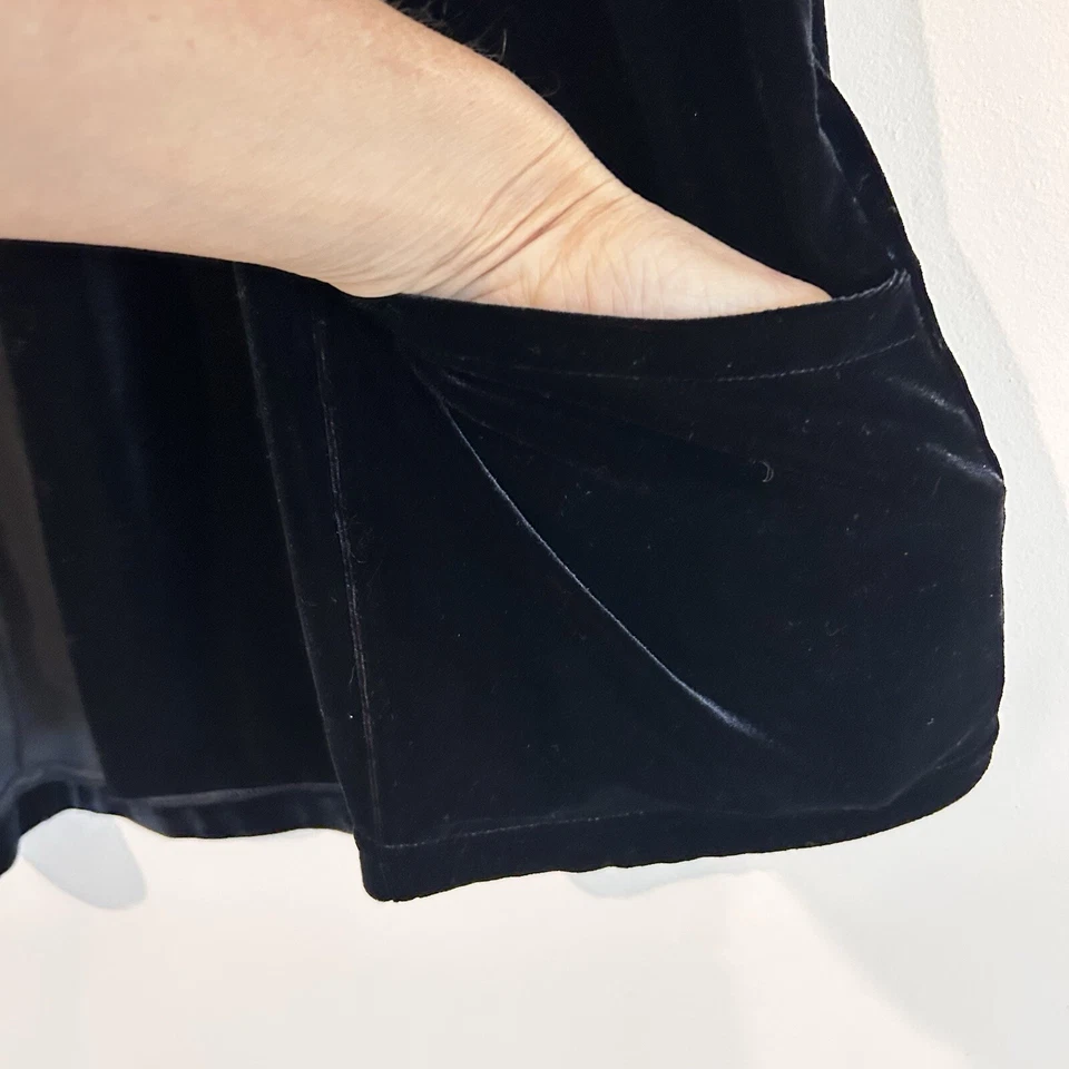 Vtg Carushka Black Velvet Duster Women’s Sz M Open Front Cardigan Pockets USA - Image 3 of 4