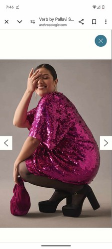 Anthropologie Verb by Pallavi Singhee Pink Party Sequin Shift Dress Size S - Picture 7 of 7