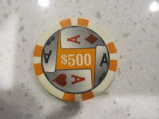 $500 Ace of Diamonds & Hearts Casino Chip Orange + FREE Las Vegas Poker Chip