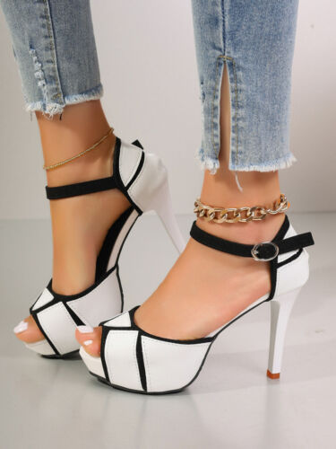 Cinturino donna alla caviglia cinturino fibbia sandali plateau tacco a stiletto décolleté scarpe - Foto 13 di 25