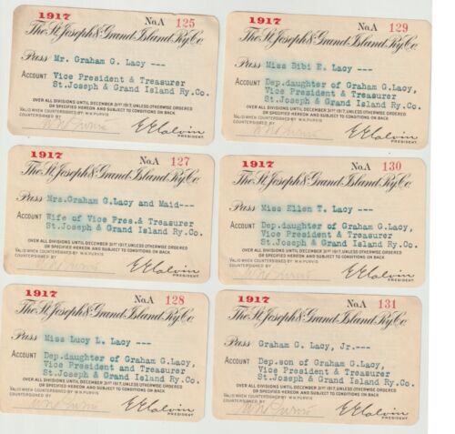 (6) 1917 St. Josephs & Grand Island Railway Annual Passes