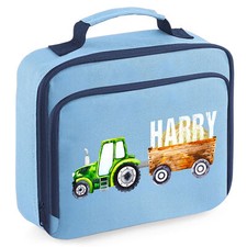 Image of Personalised Tractor Lunch Box Bag Back to School Boy custom name class Nurse...