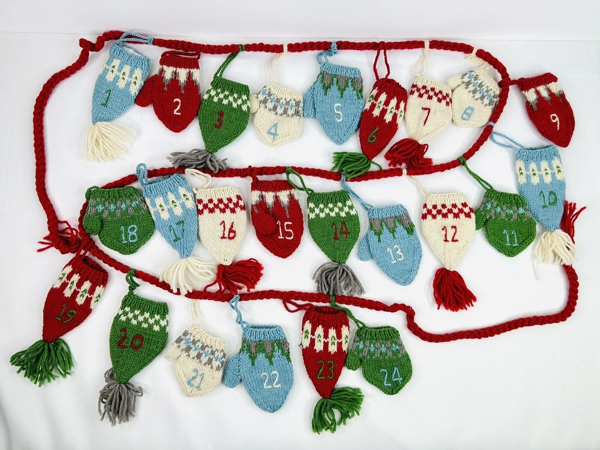 garnet-hill-christmas-knit-hats-mittens-fair-isle-hanging-advent-calendar-wool-ebay