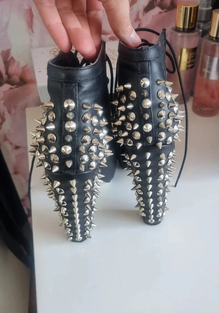 Like Jeffrey Campbell Women s Black Boots Spiked Spikes Heel Rock Gothic Shoes