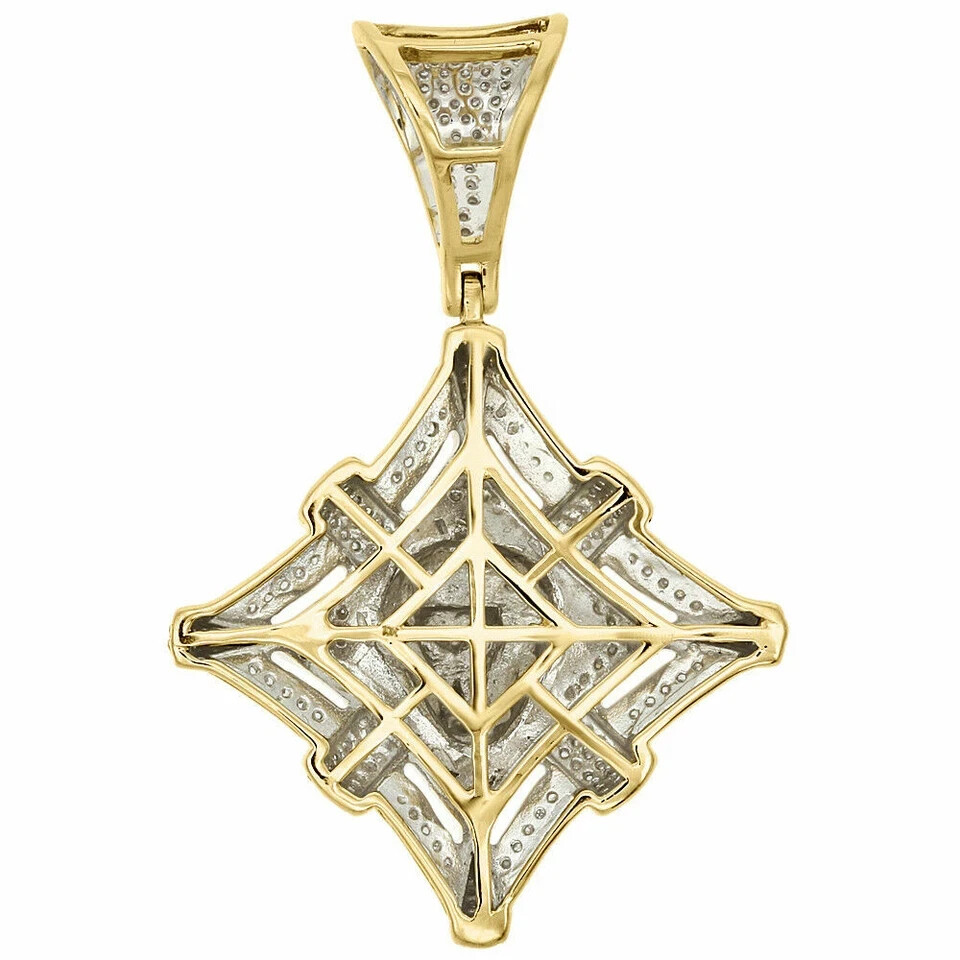 14K Yellow Gold FN Diamond Lion Head Statue Medallion Pendant  Charm 1 CT.