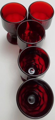 VINTAGE SET OF 5 ANCHOR HOCKING ROYAL RUBY RED GLASS 3 1/4" FOOTED JUICE WINE - Picture 4 of 12