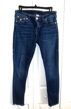 True Religion Super Skinny Blue Denim Jeans Size 29 x 27 Fray Ankle