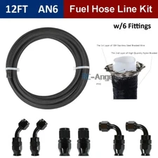 US 6AN -6AN Black Nylon E85 PTFE Fuel Line 12FT w/6 Fittings Hose Kit E85 NEW