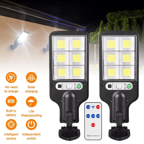 2x LED 6000W Solarleuchte Außen Lampe mit Bewegungsmelder Fluter Strahler Licht - Bild 1 von 12