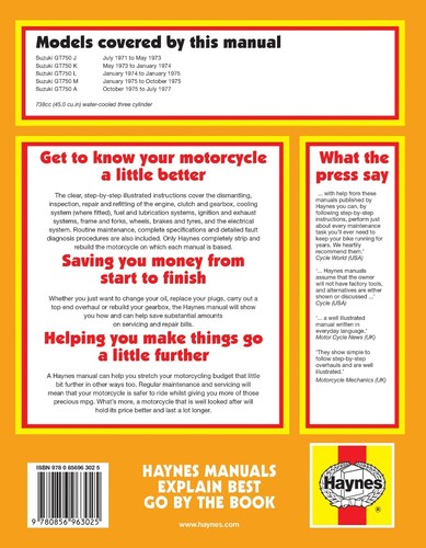 Haynes Manual 0302 for Suzuki GT750 3-Cylinder Models 71-77 (Limited Reprint) - Picture 2 of 2